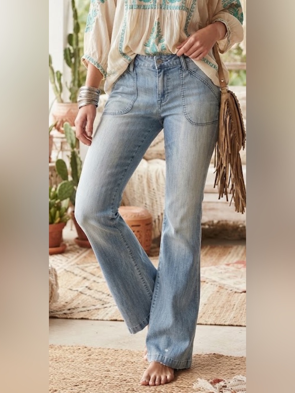 Level 99 Flare Jeans Soft Faded Light Blue Wash Festival boho Y2K